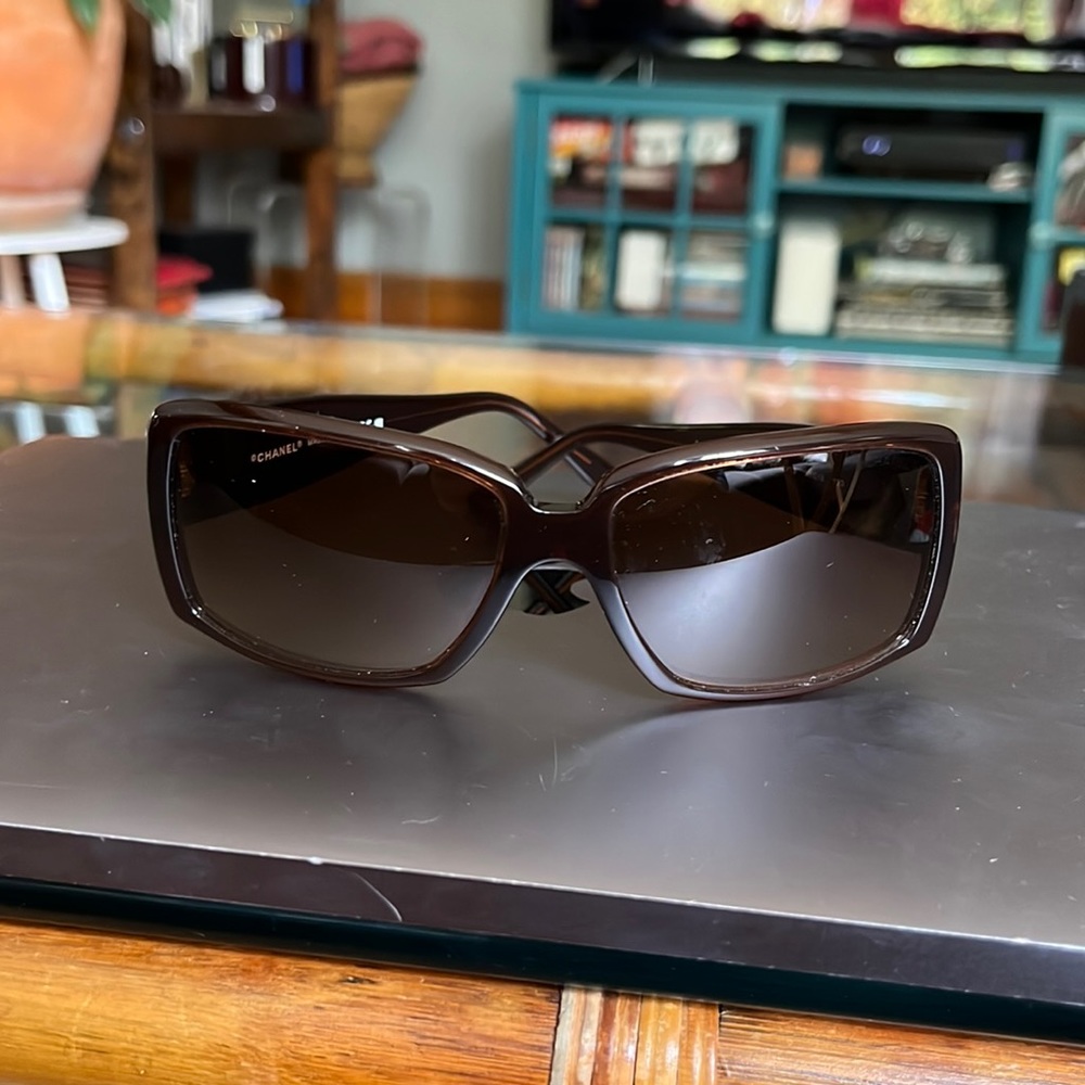 CHANEL 5114-B CC Mark Rhinestone sunglasses Plastic Dark Brown